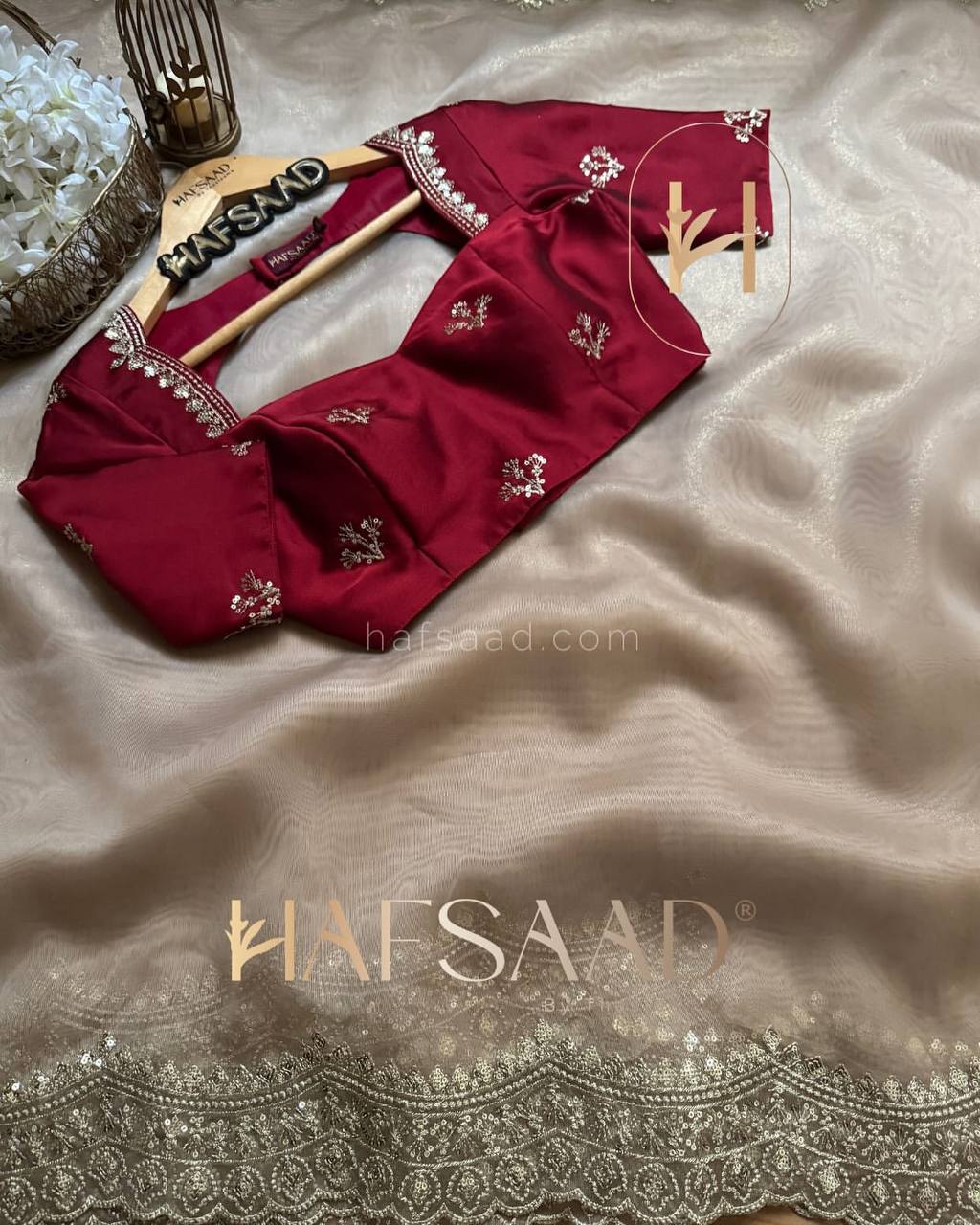 Luxurious Ivory Organza Dupatta with Heavy Golden Sequin & Zari Cutwork Border – Perfect for Weddings & Festive Layering - Image 6